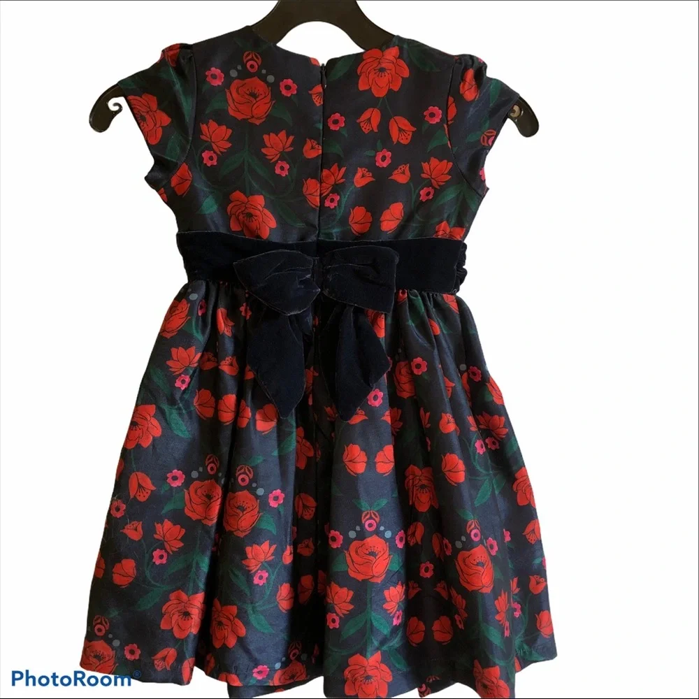 NWT Gymboree Red Black & Green Floral Party Dress / Size 4